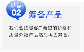 筹备产品
我们会按照客户希望的价格和
质量介绍产品然后再去筹备。